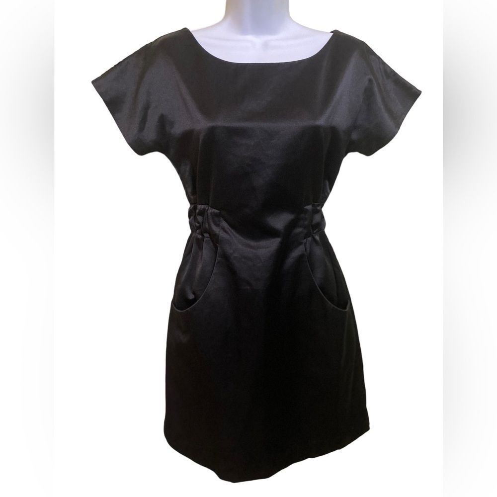 Kate Spade Black Satin Tie Back Mini Dress Cap Sleeve Silk Lined Elegant Minimal - Picture 4 of 16